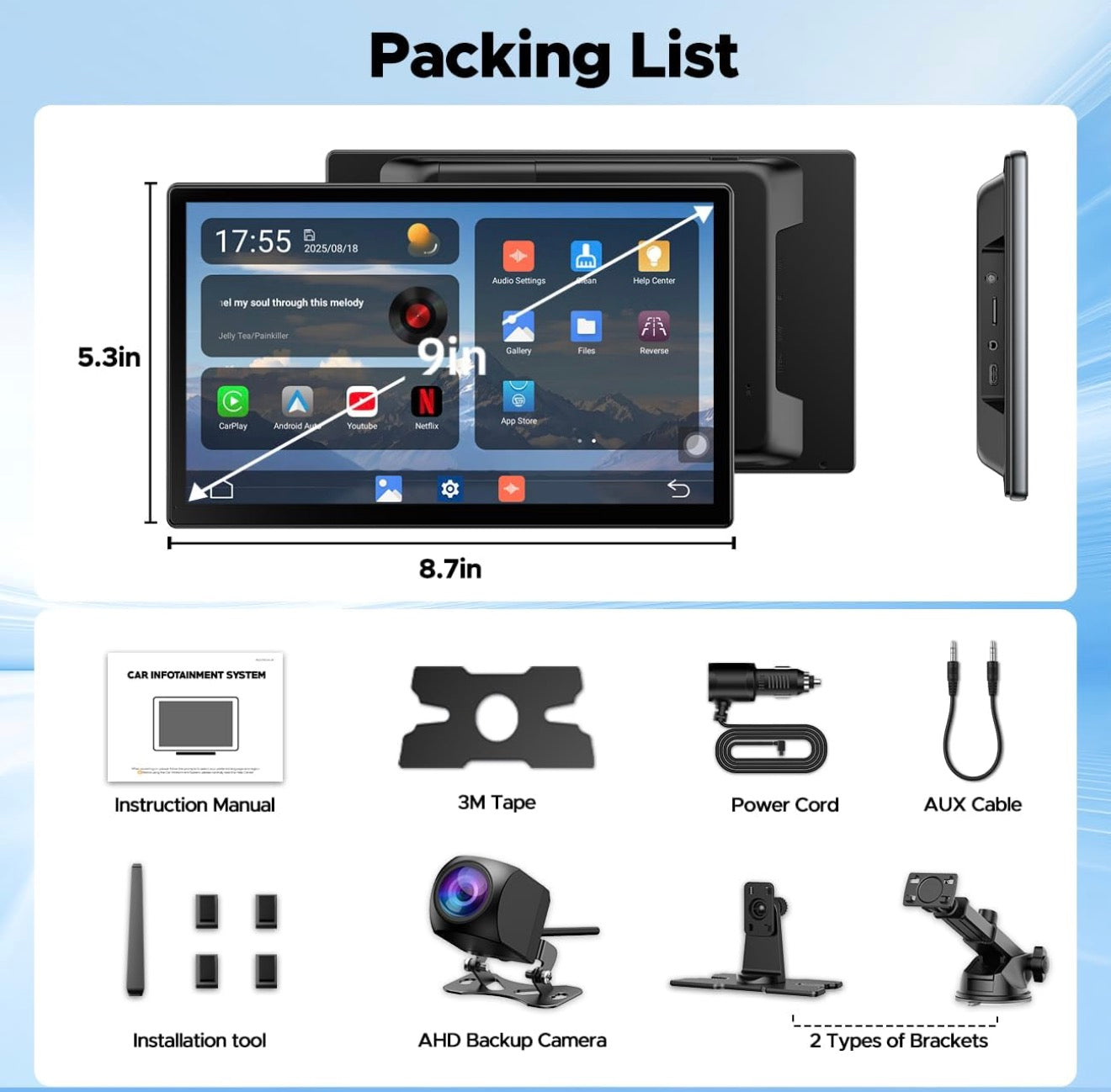 9 inch Wireless CarPlay Screen with NetFlix & YouTube