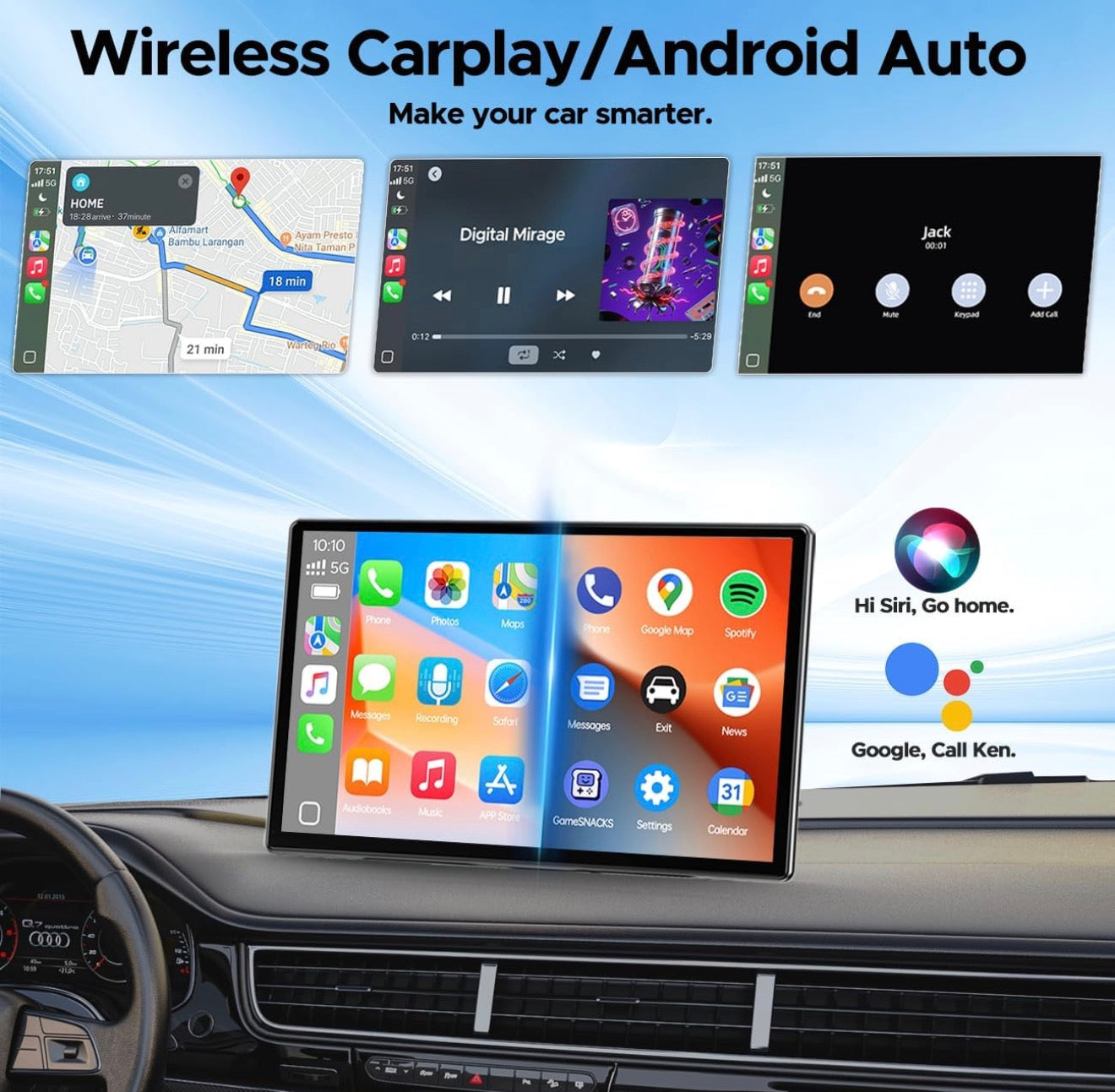 9 inch Wireless CarPlay Screen with NetFlix & YouTube